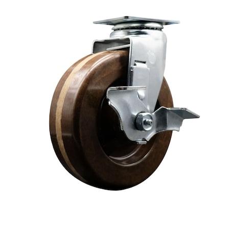 Service Caster 6'' High Temp Phenolic Swivel Caster with Bronze Bearing and Brake SCC-20S620-PHBZHT-TLB